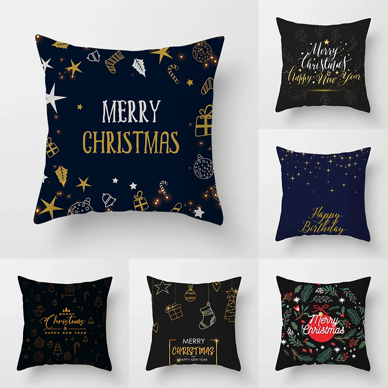 Funda de almohada Creativa con tematiche navideña، decoración de sofá en blanco y Negro، regalo de vacciones #2