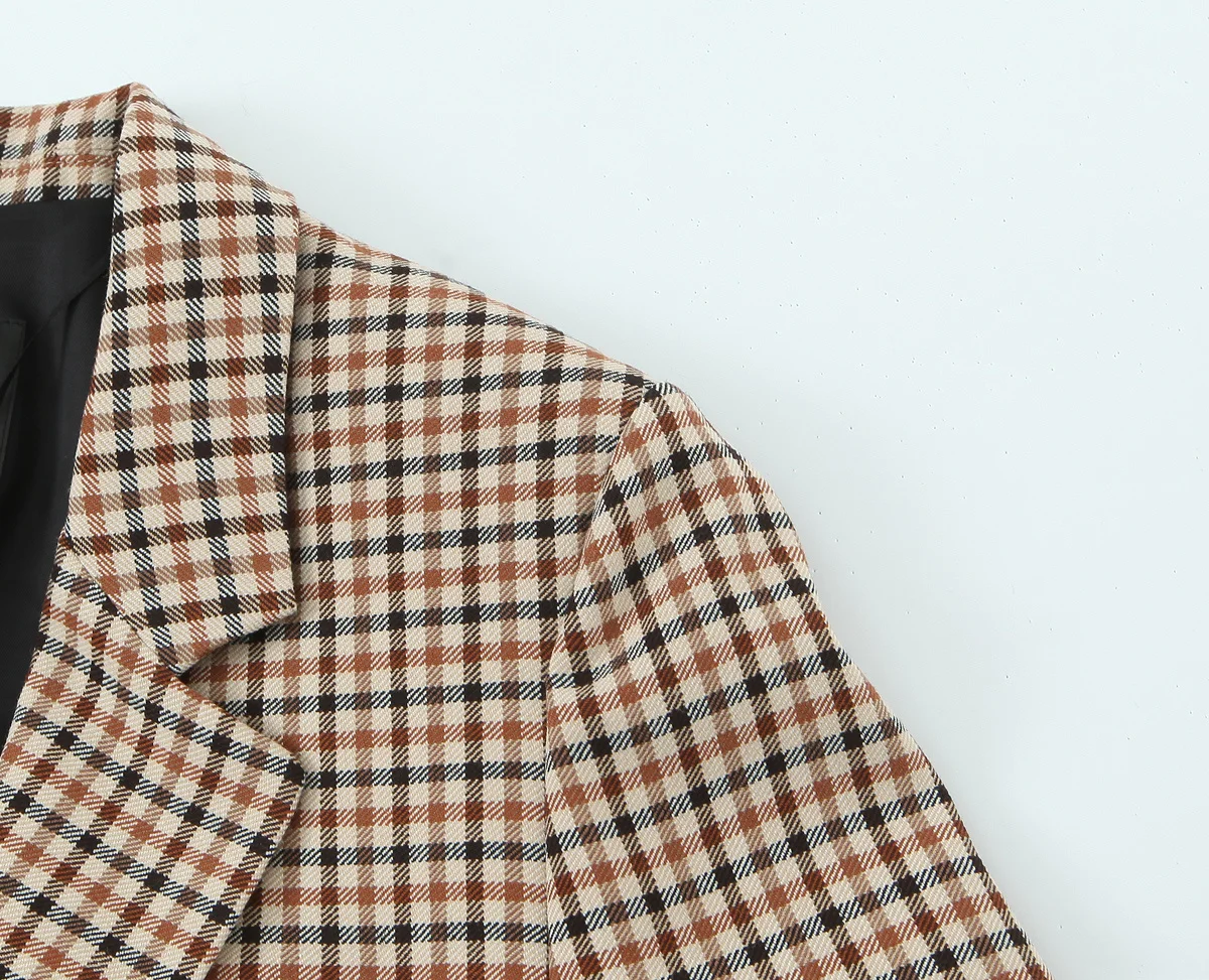 

HH женский элегантный клетчатый осенний комплект из 2 предметов, однобортный пиджак с длинными рукавами и отложным воротником + широкие брюки на молнии с карманами