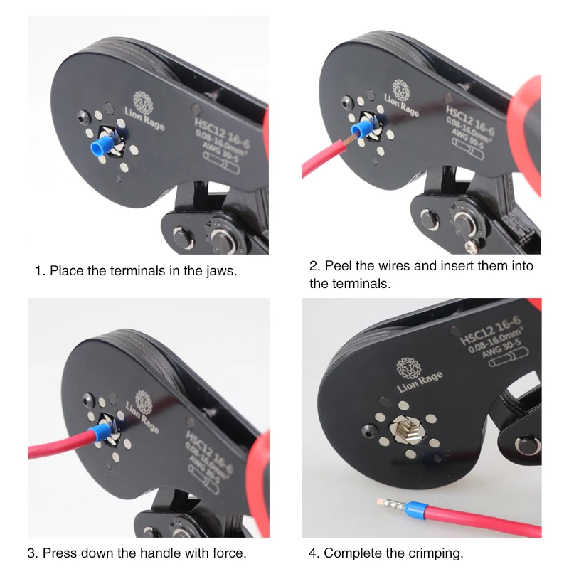 Ferrule Crimping Tool HSC12 16-6 Tubular Terminal Mini Pliers For Large Size Terminals Electrical Clamps 0.08-16mm²/30-5AWG