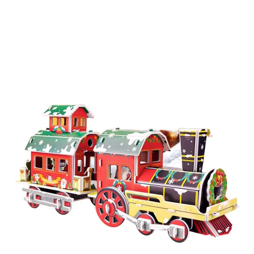 Świąteczny Domek Świąteczny Puzzle 3D Choinka Pociąg Kartka Papierowa Układanka DIY Zestaw do Składania Klocki Model dla Dzieci