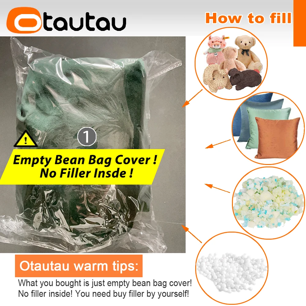 OTAUTAU 1-seat Soft Thick Velvet Bean Bag Cover SF435【No Filler Inside! You Need To Buy Filler By Yourself !】