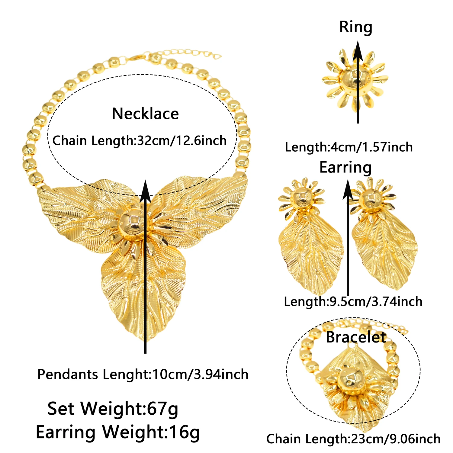 The latest fashionable and exquisite gold-plated jewelry set, featuring leaf elements, vibrant and romantic African bride access