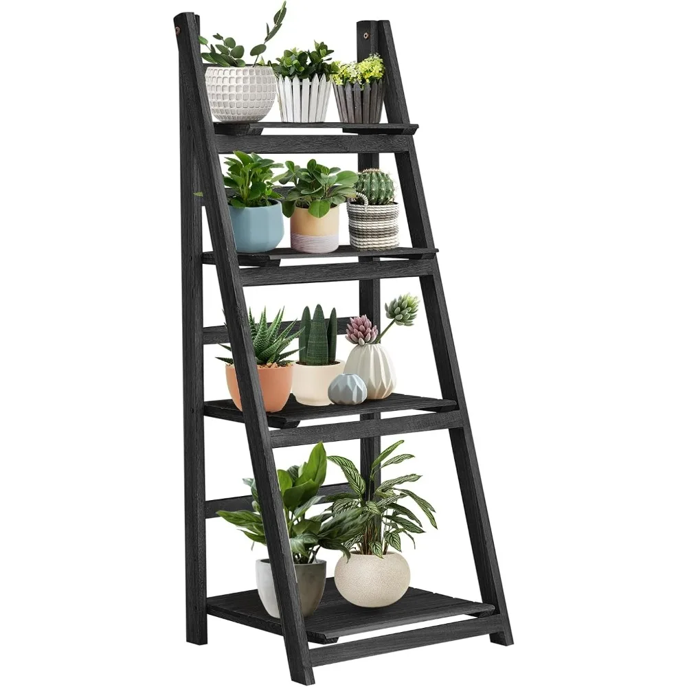

4-Tier Foldable Wooden Plant Stand, Flower Display Shelf Rack Tiered Plant Stand, Flower Display Storage Rack, Planter Ladder Sh