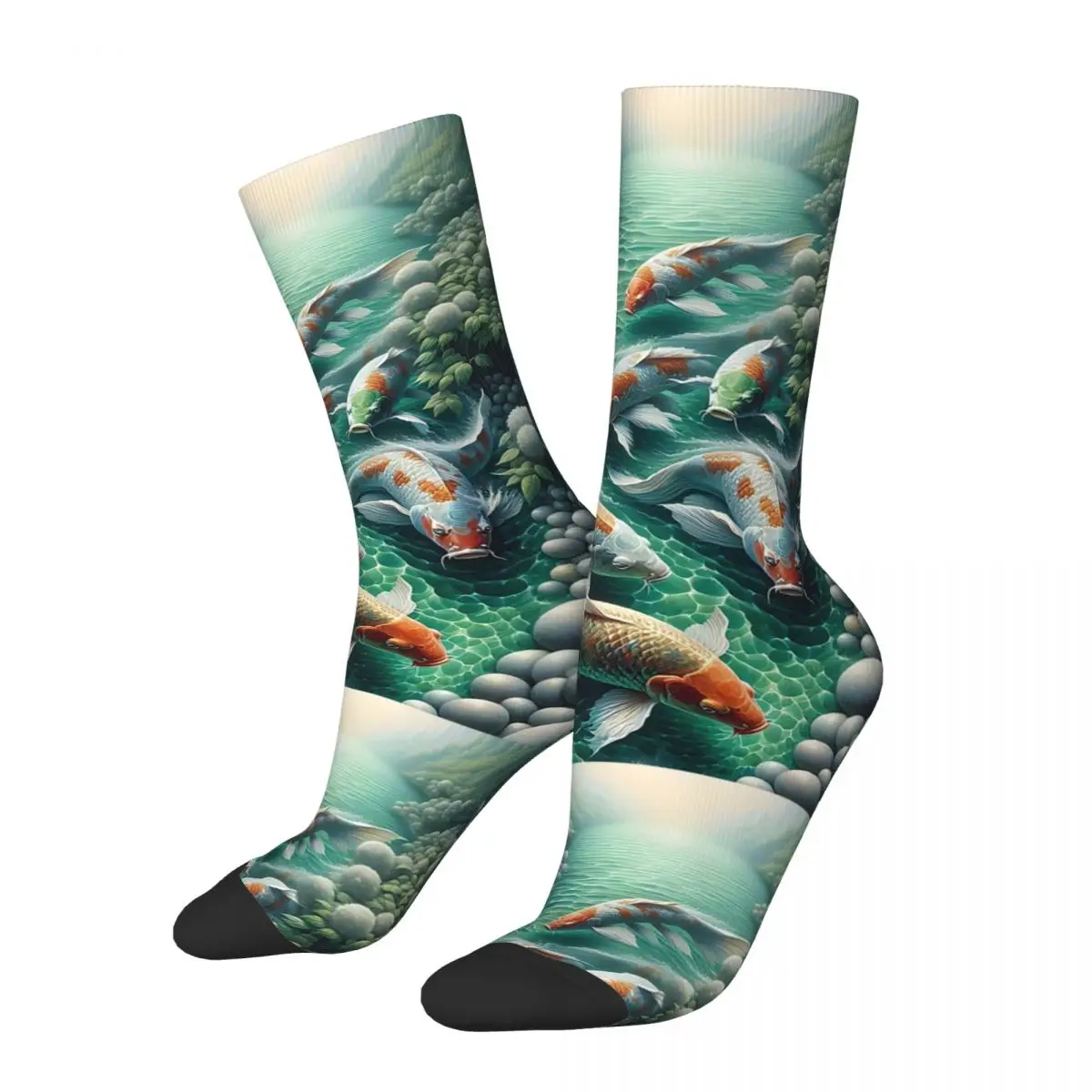 Asian Koi Fish Pond Socks Harajuku High Quality Stockings All Season Long Socks Accessories for Man's Woman's Birthday Present