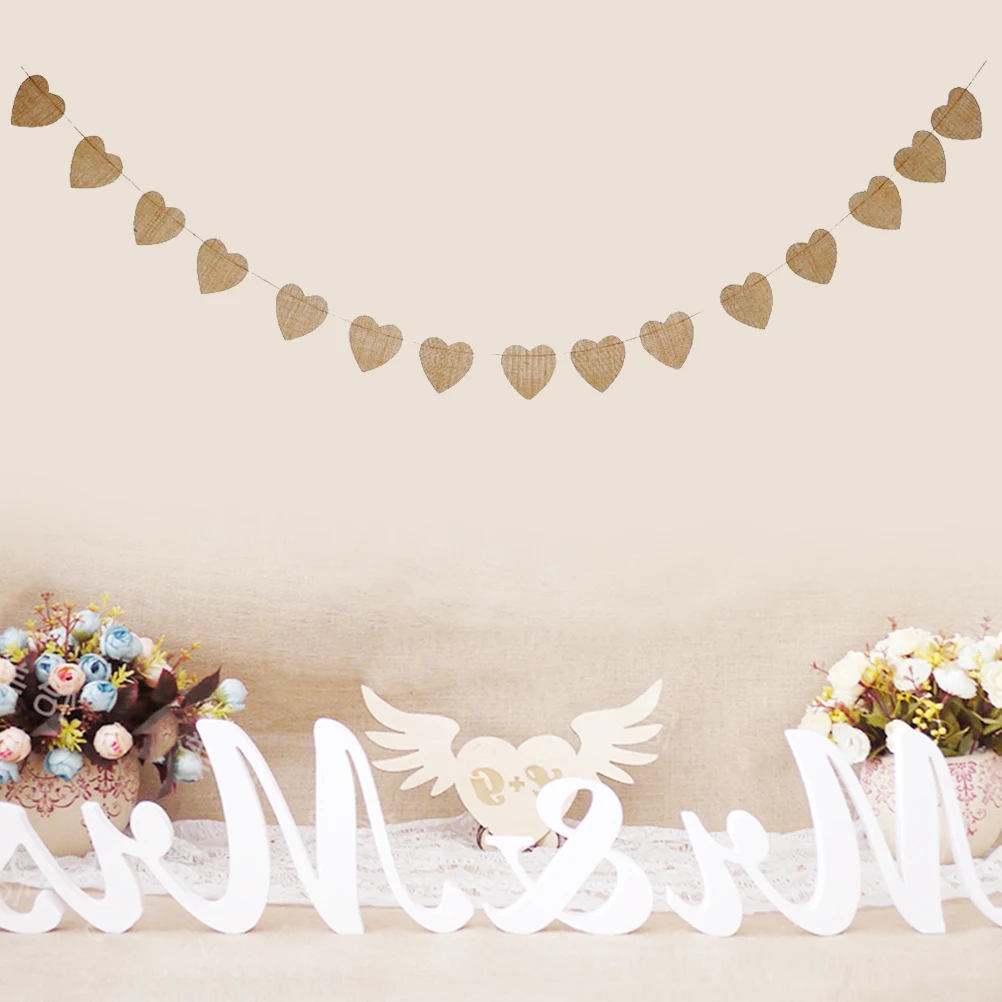

Heart Burlap Banner Peach Flag European and Supplies Christmas Garland