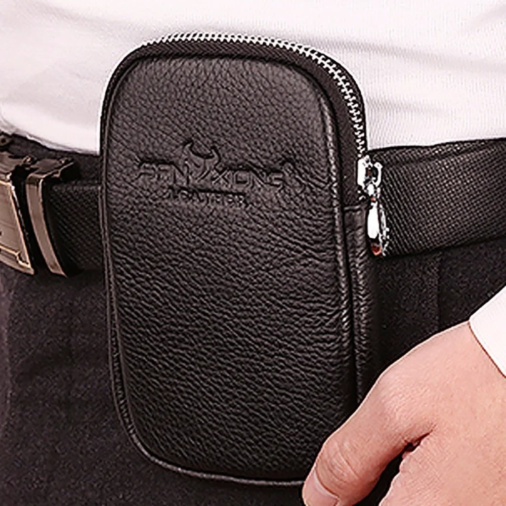 

Men Genuine Leather Cowhide Cell/Mobile Phone Case Skin Belt Waist Bag Casual Vintage Male Hip Bum Small Pouch Fanny Pack New