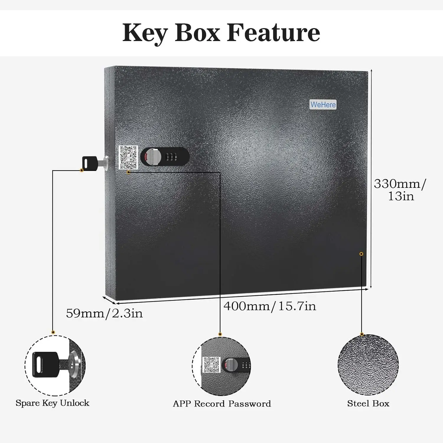 WeHere Key Safe Box Wall Mounted (48 Keys), Roller Mechanical Password Lock,key Cabinet with Combination Lock and 48 Key Labels