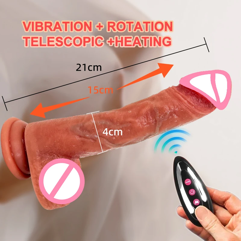 Penis Dildo Realistic Telescopic Vibrating Thrusting Female Masturbation With Suction Cup Heating Remote Control Dick For Women