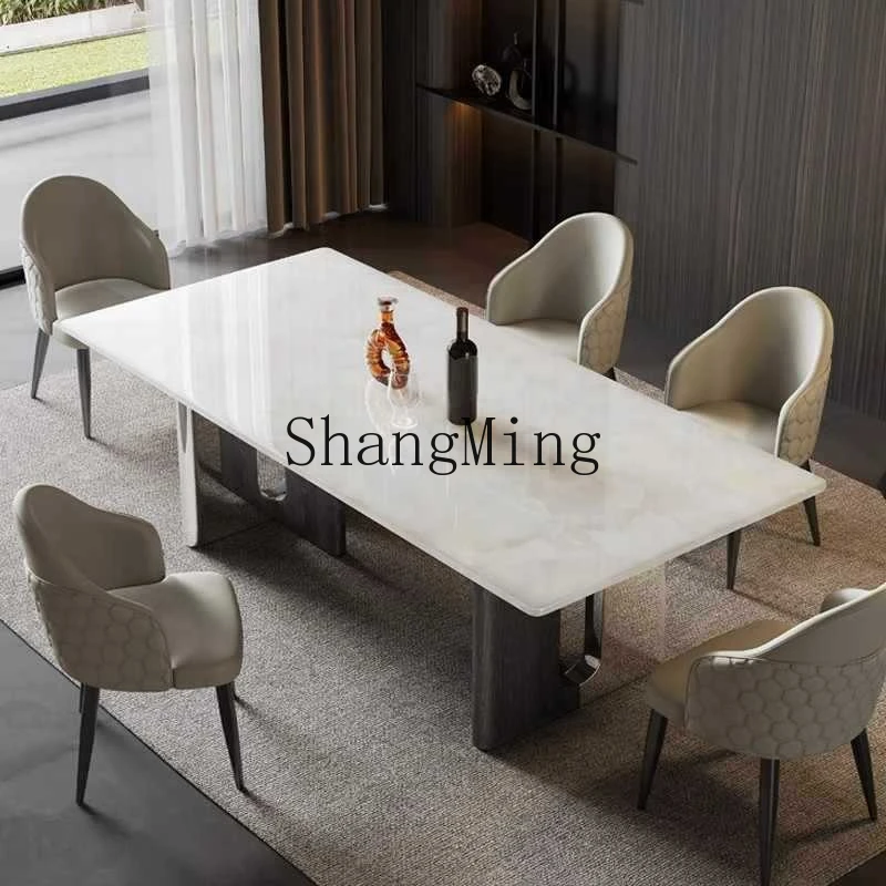 

FG minimalist natural luxury stone dining table and chair combination marble white light luxury minimalist dining table