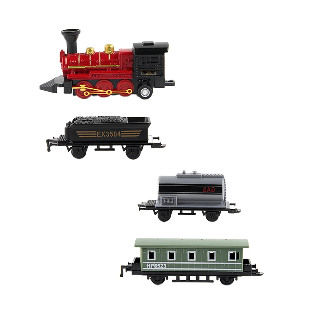 4Pcs Alloy Toy Car Vehicles Retro Steam Train Pull Back Model Train Kids Toys Set for Boys Gifts (Black)