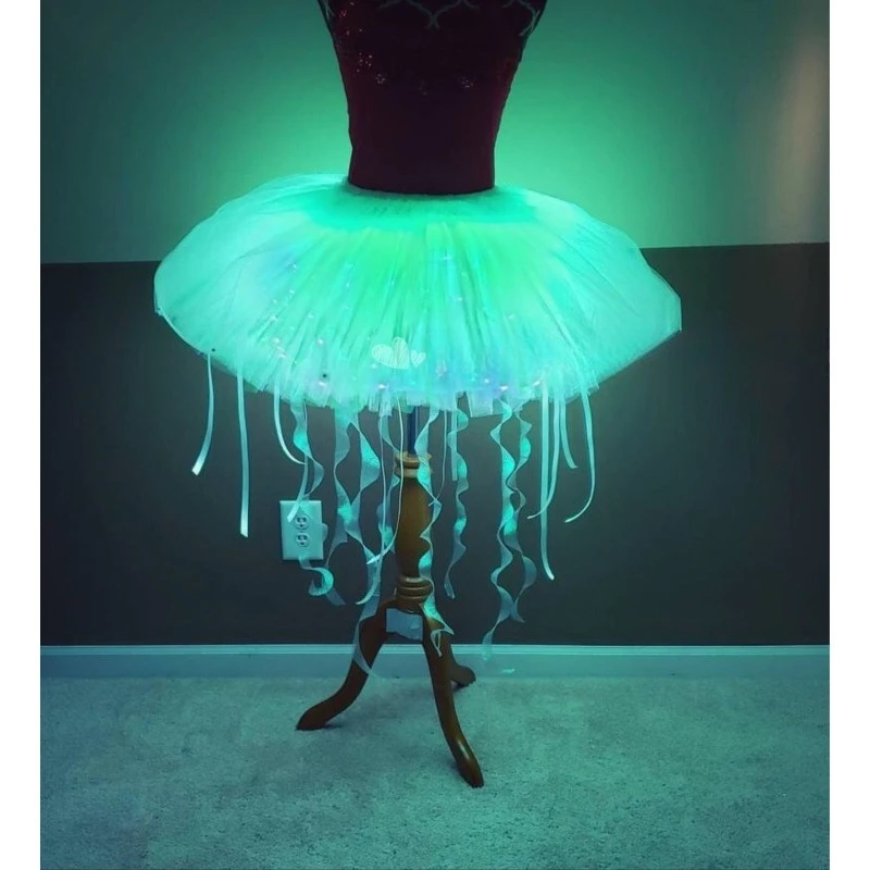 Glowing LED Dress Jellyfish Rabbit Pattern Light Up Luminous Skirt Warm Comfortable Outfit Music Festival Club Disco Party Rave