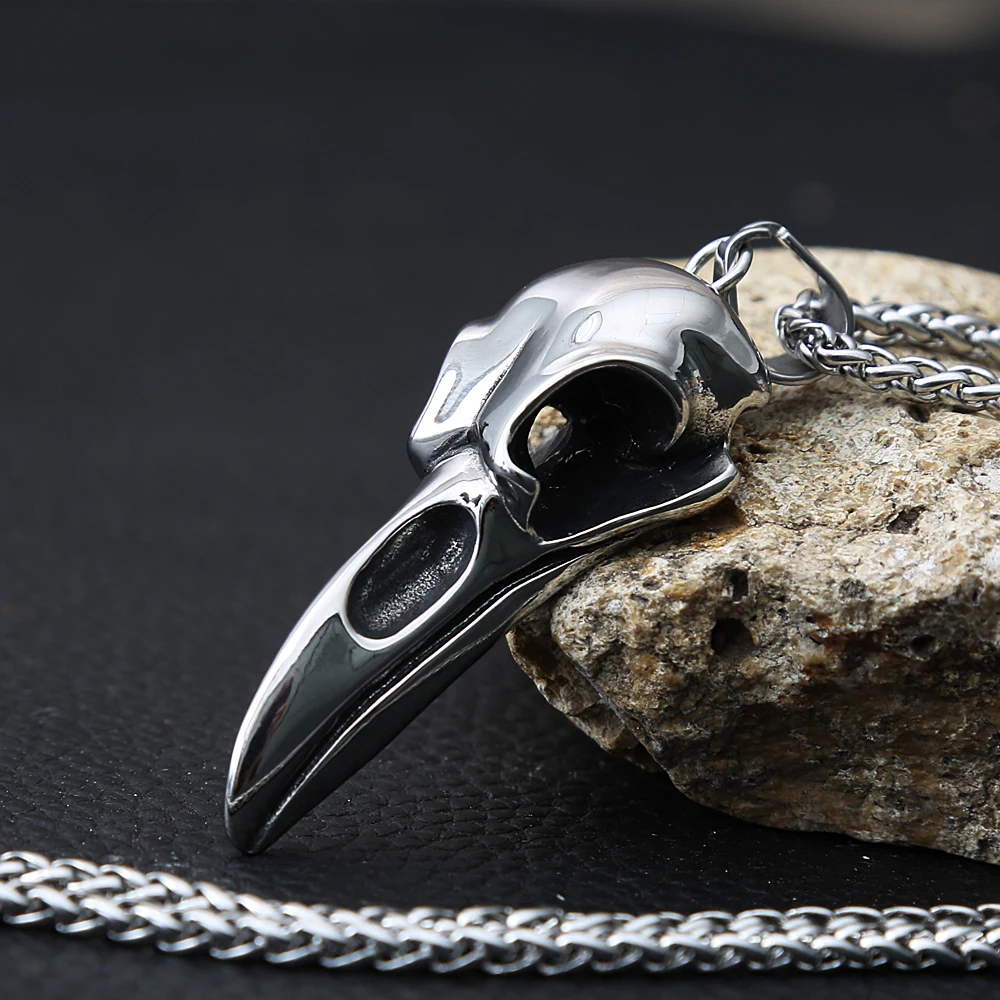 Gothic Crow Skull Necklace For Men Stainless Steel Viking Odin Necklace Pendant Crow Skull Fashion Old Gothic Accessories Men