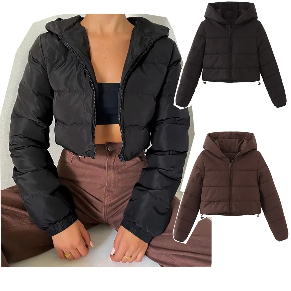 

Casual Cropped Parkas for Women Winter New Loose Stand Collar Thick Warm Quilted Jacket Versatile Zipper Long Sleeve Bread Coat