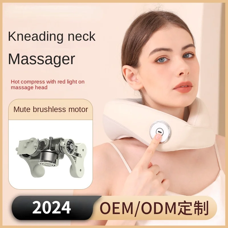 Neck Protection Electric Neck Kneading Massager Simulated Human Red Light Hot Compress U-shaped Massage Pillow Charging Model