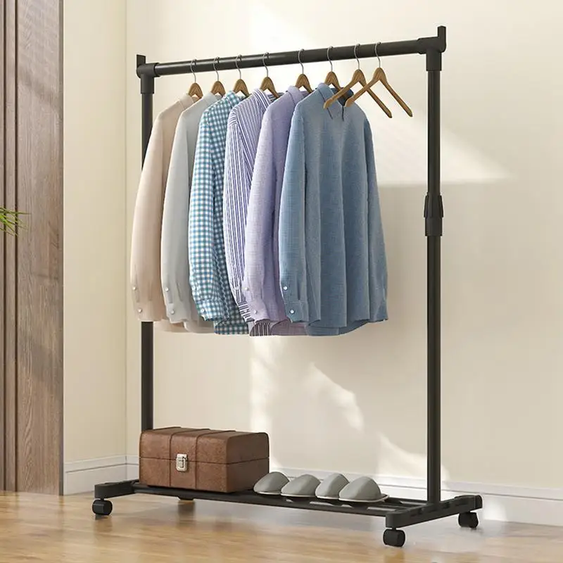 Rolling Clothing Rack Adjustable Heavy-Duty Telescopic Garment Rack Floor Hanger Storage Wardrobe For Bedroom Clothing Store image 3