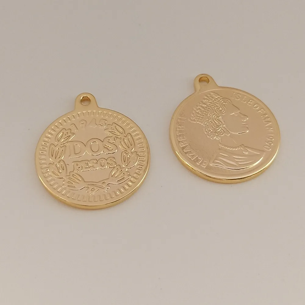 14k Copper-clad Gold Human Figure Coin Round Pendant Bracelet Necklace Earrings Tag Diy Handmade Jewelry Accessories