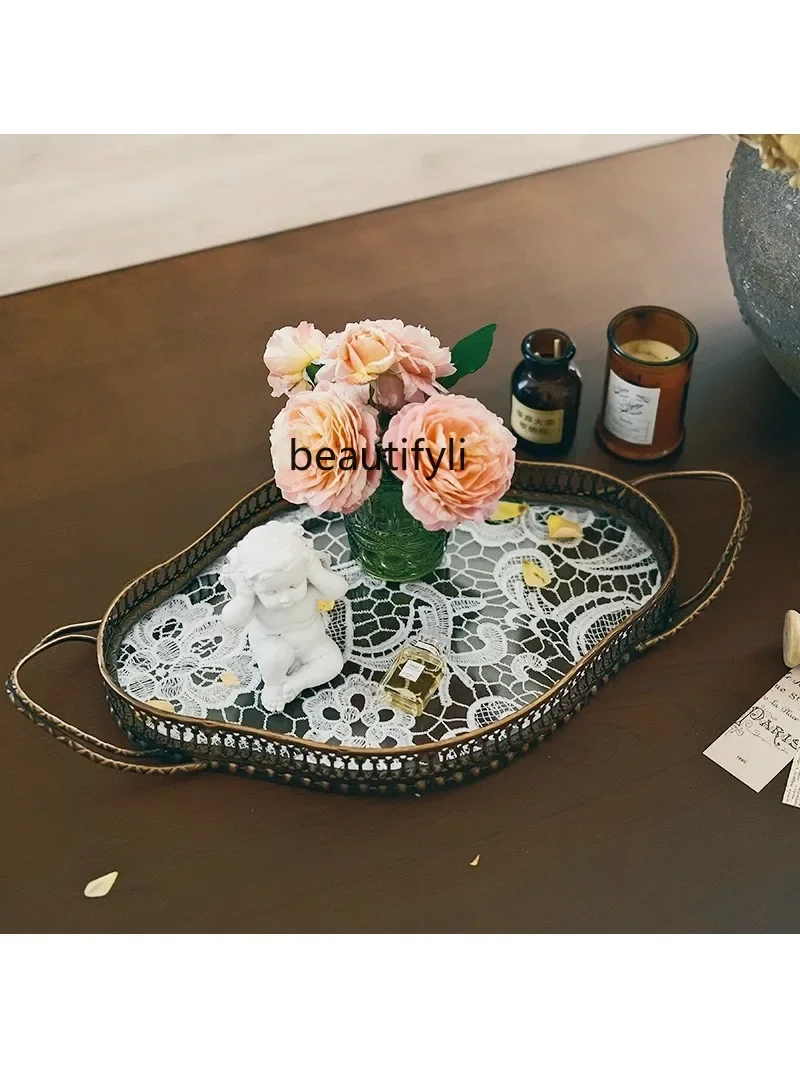 

ss7304Retro Domestic Fruit Plate Living Room Desktop Tea Table Hollow Tray Decoration Decoration Shooting Props