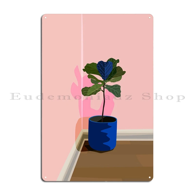 Ficus Fiddle Leaf Pink Metal Plaque Painting Printing Pub Plates Iron Wall Cave Tin Sign Poster