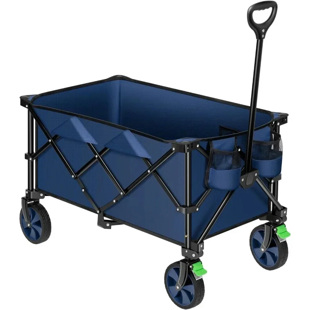 

XMSJ Garden Cart, Collapsible Wagon Outdoor Utility with Silent Wheels Carts Cup Holders &Side Pocket, Adjustable Handle, Garden