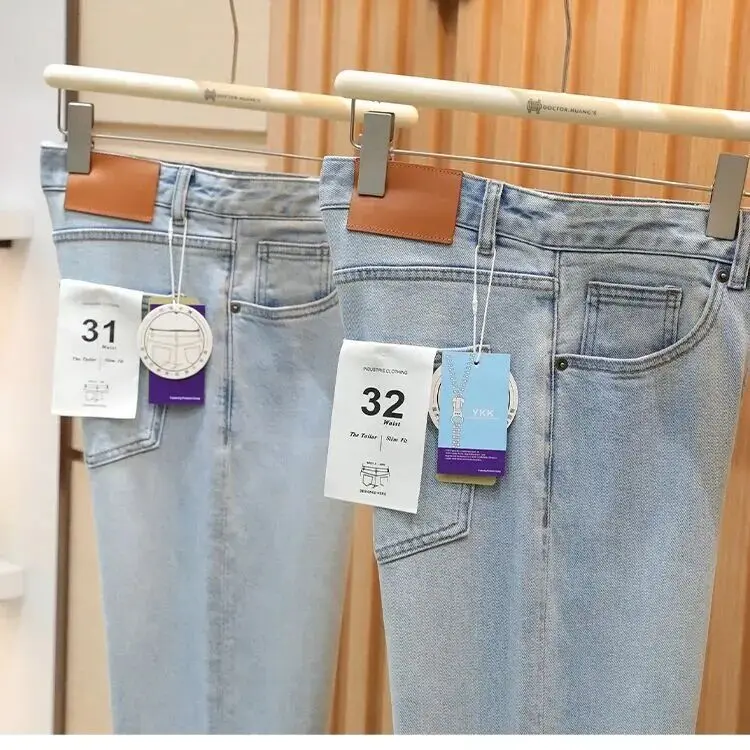 Comfortable Loose Fit Men's Jeans Han Hanflax Elastic Cotton Blend Spring Summer New Style Breathable Standard Waist Jeans