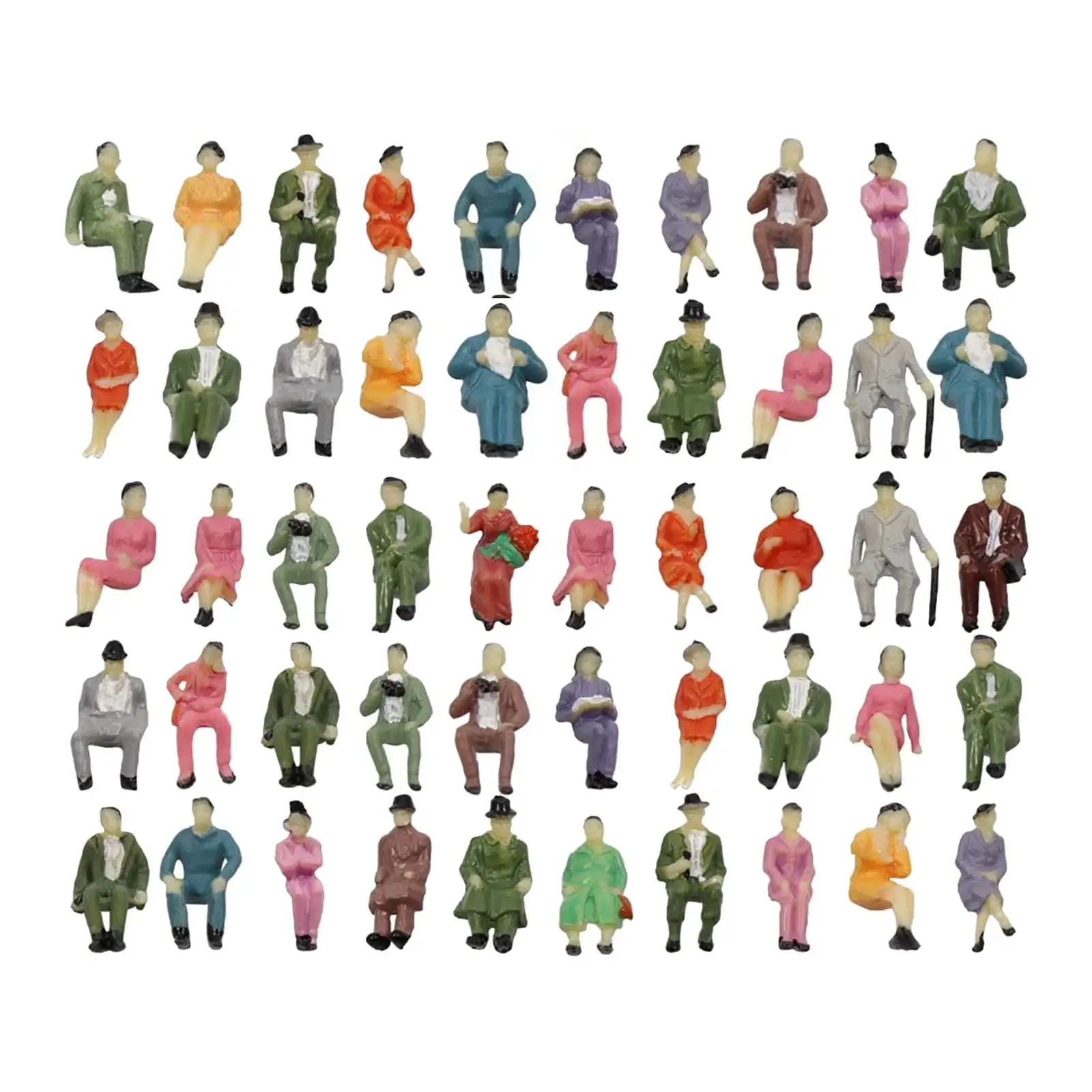 50Pcs 1:87 Scale Painted Figures People Figurines for Model Train Sand Table