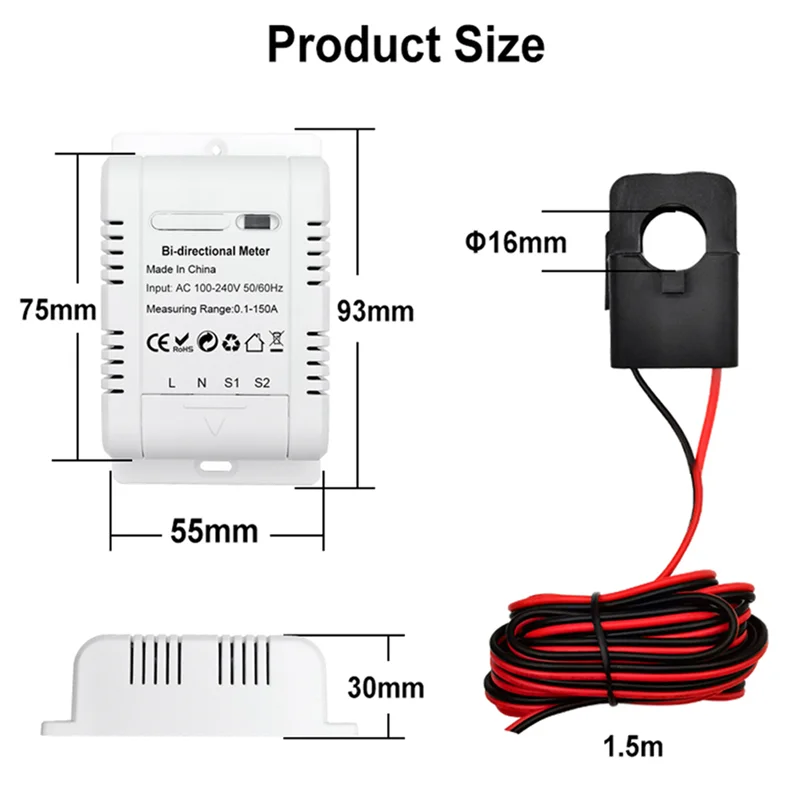 

A96I-Tuya Wifi Intelligent Bidirectional Single-Phase Energy Meter Solar System Power Production Consumption Monitoring Meter Wh