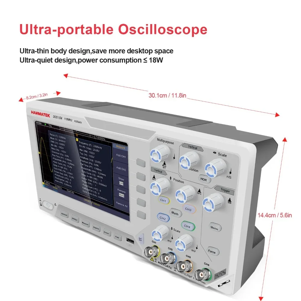 home.Digital Oscilloscope with 4 Channels and Screen 7 inch / 18 cm, TFT-LCD Display, Portable Professional Oscilloscope Kit