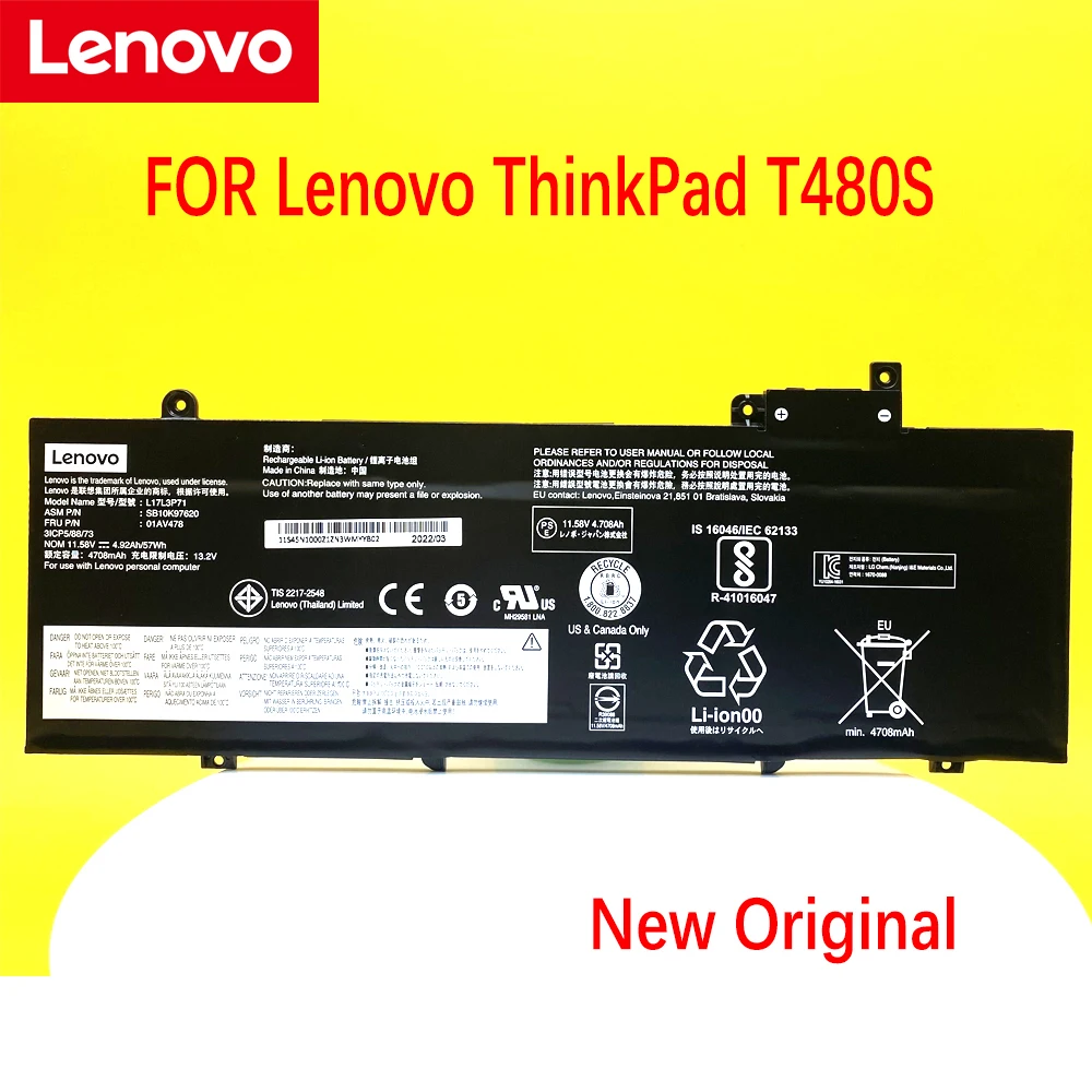 

NEW Original Laptop Battery FOR Lenovo ThinkPad T480S Series 01AV478 SB10K97620 01AV479 01AV480 L17L3P71 L17M3P71 L17S3P71