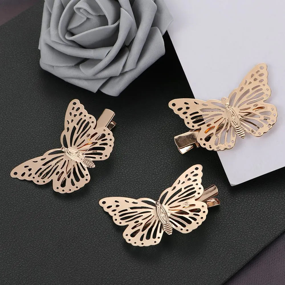 مشابك شعر على شكل فراشة عتيقة للنساء دبابيس شعر معدنية ذهبية لغطاء رأس الزفاف للفتيات دبابيس بوبي غطاء للرأس مجوهرات شعر عصرية #3