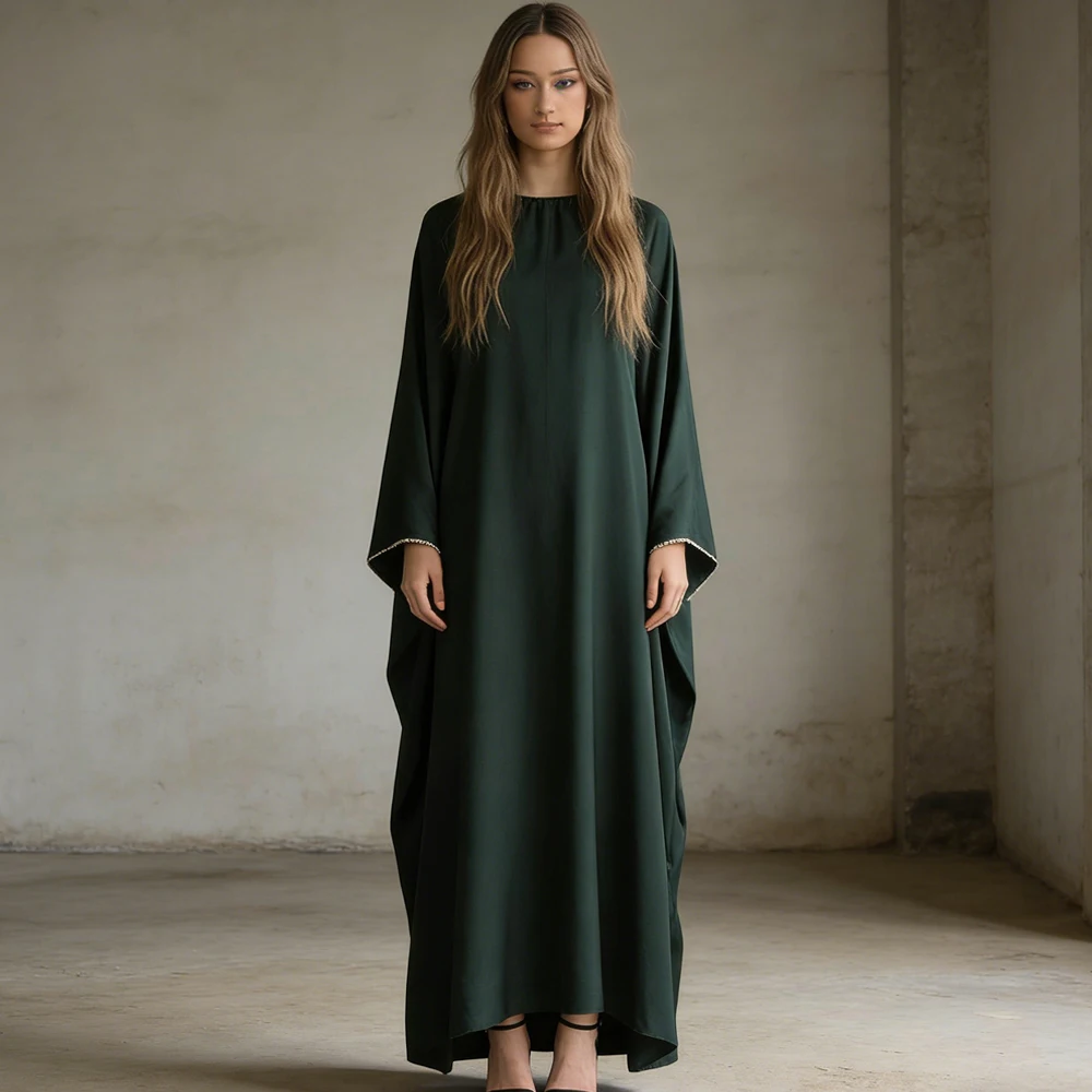 

Eid Djellaba Batwing Butterfly Satin Abaya Dubai Muslim Kaftan Prayer Dress Abayas for Women Kebaya Caftan Robe Femme Vestidos