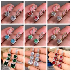 New Moissanite Fashion Square Pendant Earrings Bridal Engagement Wedding Jewelry Elegant Women Premium Beautiful Gift