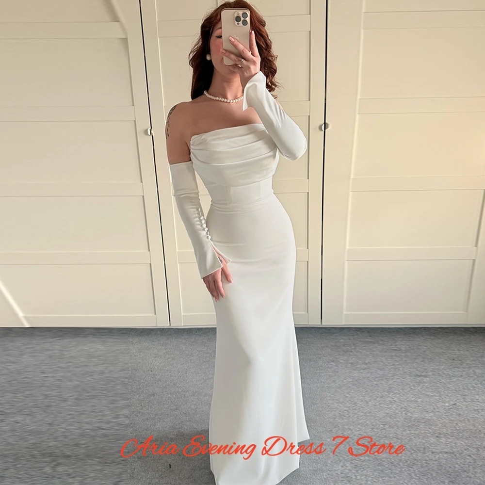 Graciosa camisa sereia vestidos de noite personalizados formal sem alças vestidos de celebridades moda manga destacável vestidos de baile