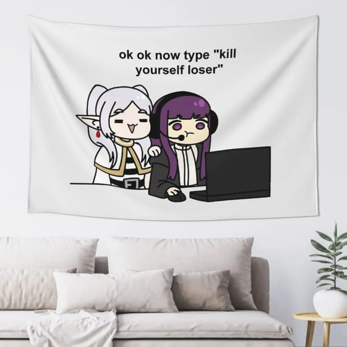 Gamer Fern And Frieren Classic Tapestry Funny Wall Hanging Aesthetic Home Decor Tapestries for Living Room Bedroom Dorm Room