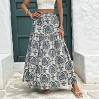Mia Muse Summer Skirts 2025 Women's Indie Folk Graphic Printing High Waist A-Line Midi Vacation Skirts