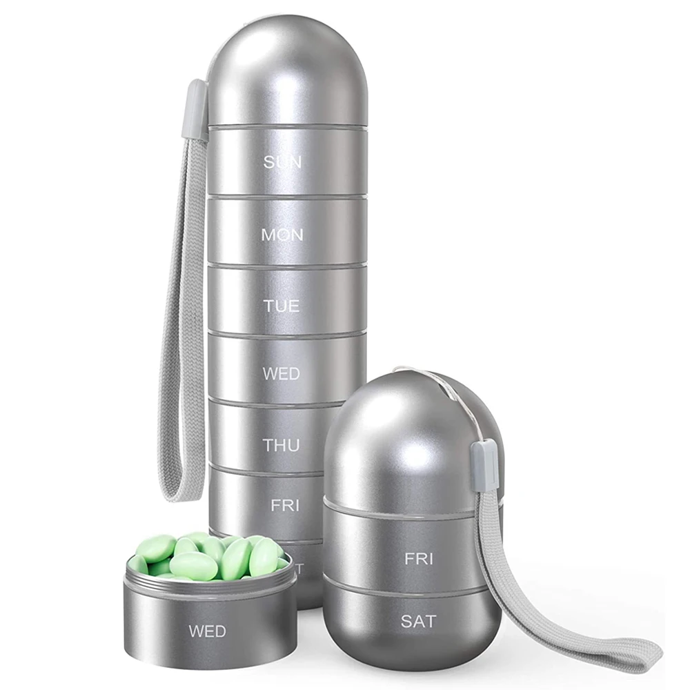 Aluminium Travel Pill Organizer Weekly Metal Pill Case Travel Bottle Pill Holder Moisture Proof Waterproof Daily Pill Box 7 Day