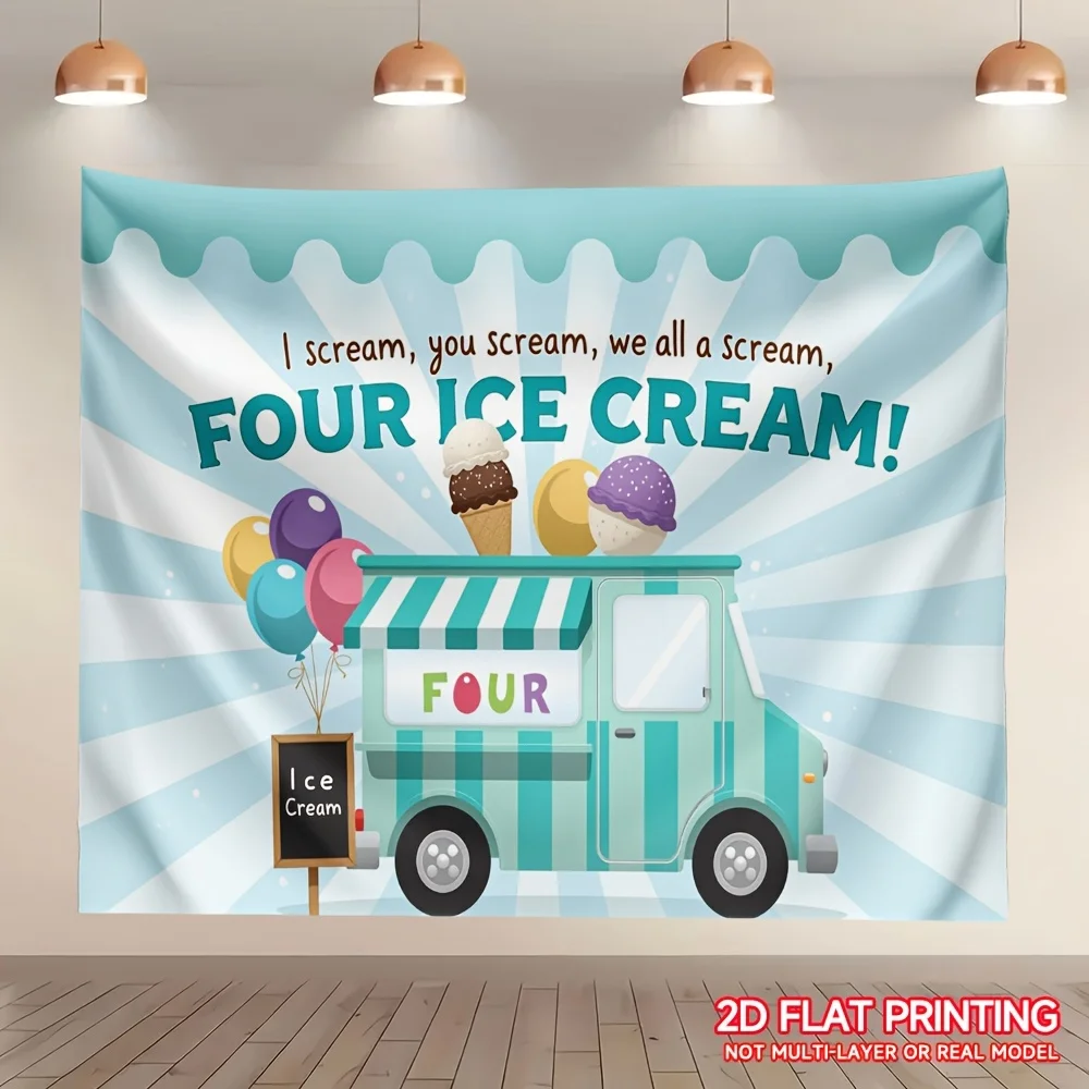 2D Flat - - 1pc Ice Cream Polyester Celebration Banner Great For Event Celebrations Sturdy Lightweight Collapsible Washable Idea