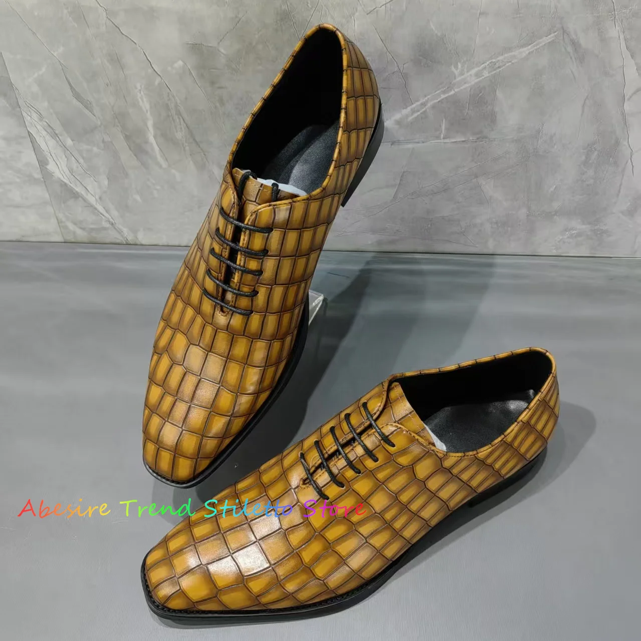 

Luxury Crocodile Handmade Color Business Formal Casual Men Shoes Sqaure Toe Lace Up Shallow Footwear Genuine Leather Shoes