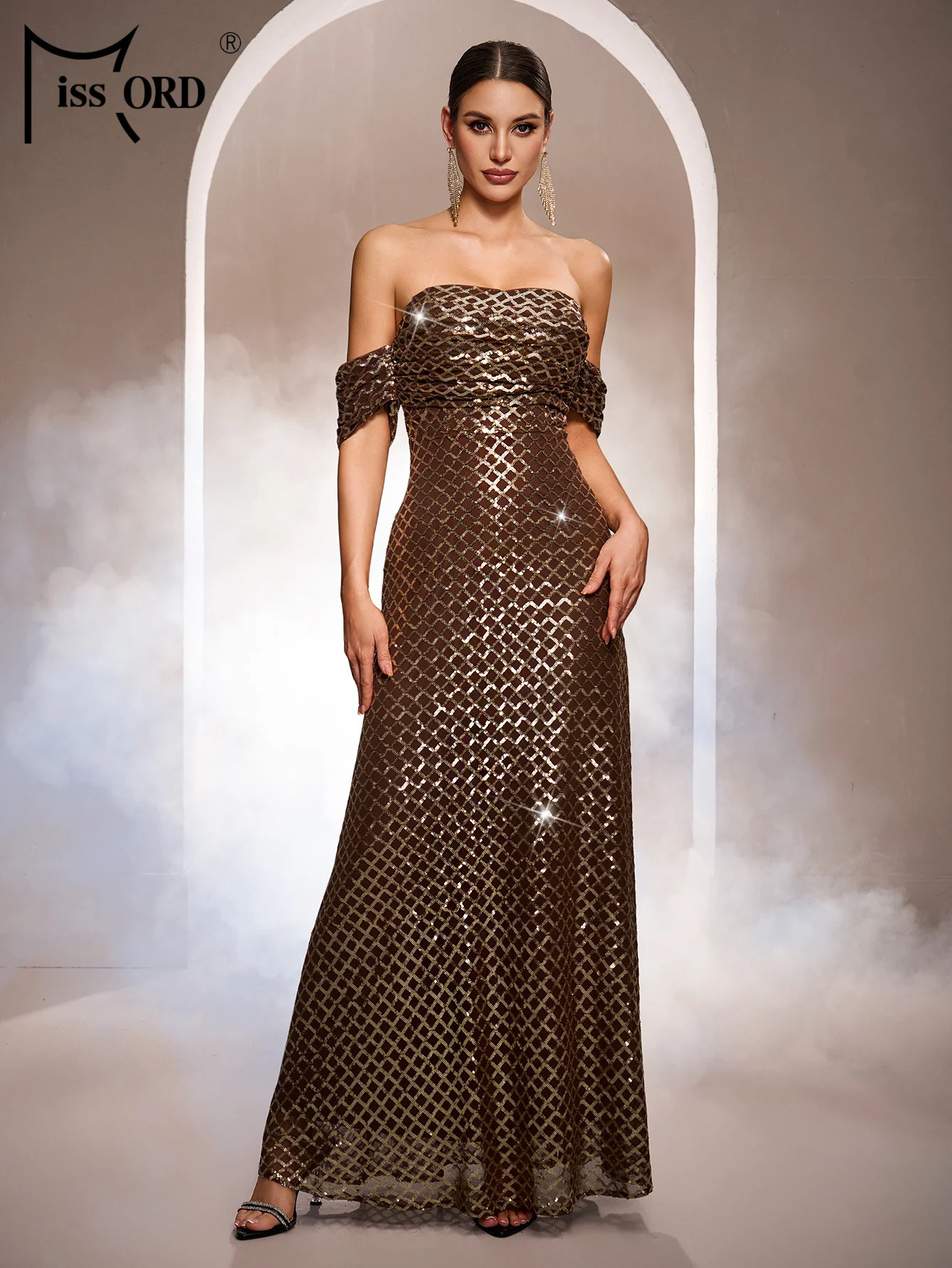 Missord nouvelle épaule dénudée paillettes une ligne robe de soirée de mariage fête d'anniversaire Occasion formelle de haute qualité robe de remise des diplômes de luxe