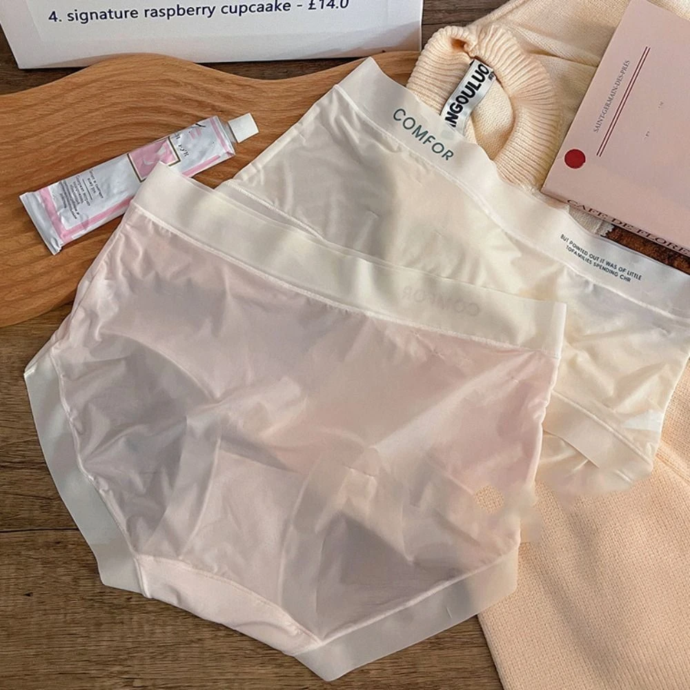 Letter Printed Summer Ice Silk Panties Thin Cotton Crotch Seamless Ice Silk Briefs Female Lingerie Ruffle