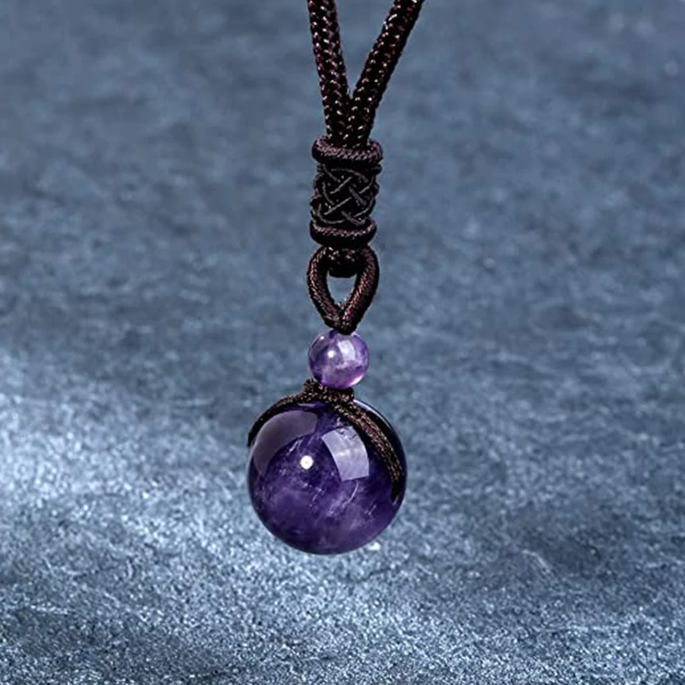 16 mm Obsidian Tiger\'s Eye Amethyst Men\'s And Women\'s Necklace Pendant Adjustable Braided Rope Natural Stone Jewelry For Gift