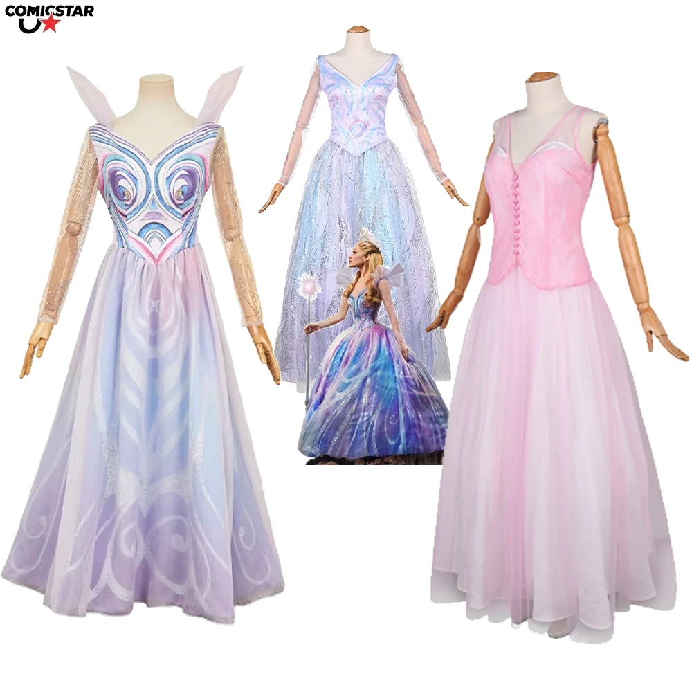 

Wicked Movie Glinda Cosplay Costume Dress Fantasy Pink Pastel Gown Adult Women's Flowing Skirt Disguise Suits Halloween Party
