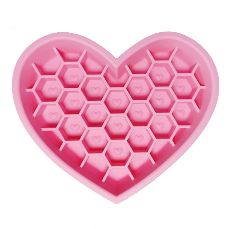 Food-grade Silicone Easy-to-clean and Durable 2-in-1 Honeycomb Heart-shaped Silicone Cat Bowl Cat Feeder  Cat Food Bowl