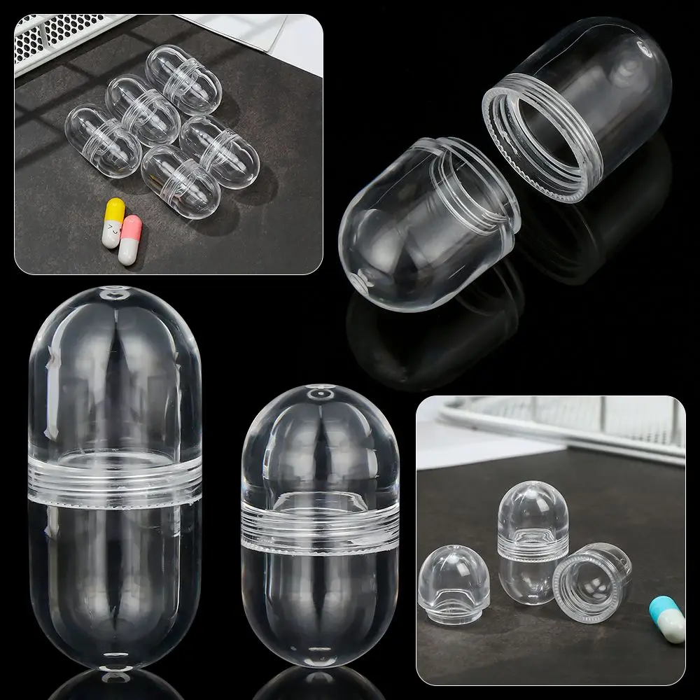 Contenedor portátil transparente para medicamentos, caja de almacenamiento de píldoras, cápsula vacía, contenedor de medicamentos, botella divisora, 5 unidades por juego