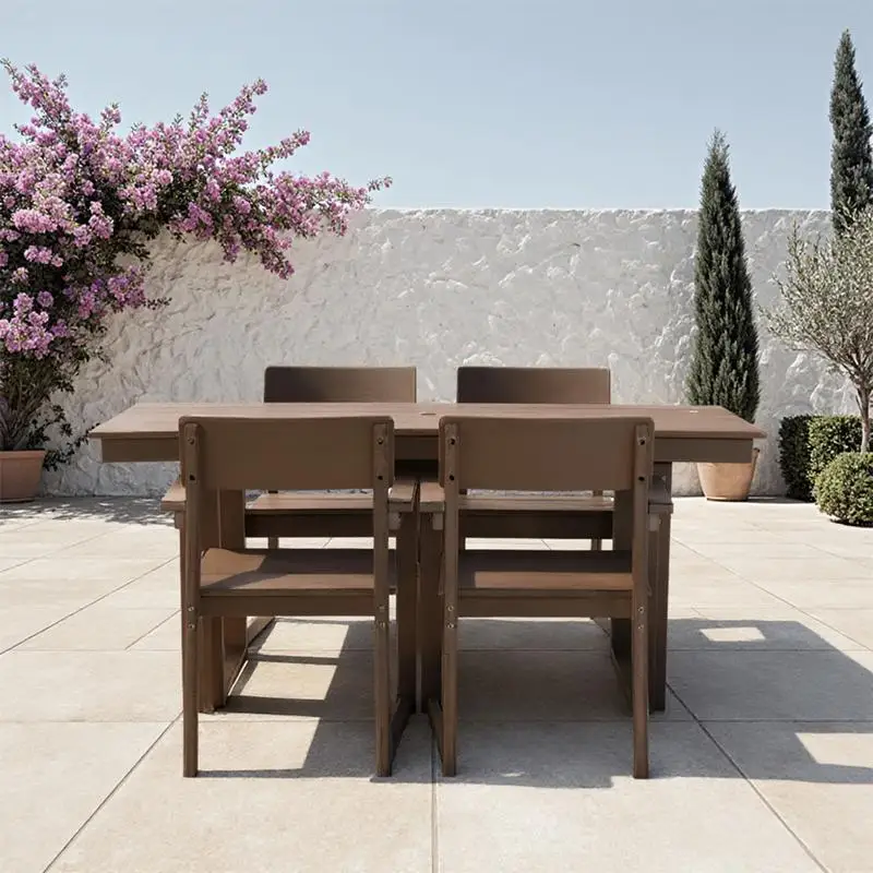

5-Piece Outdoor Dining Set for 4 - Weather-Resistant Patio Table with Umbrella Hole & 4 Armrest Chairs, Durable Garden