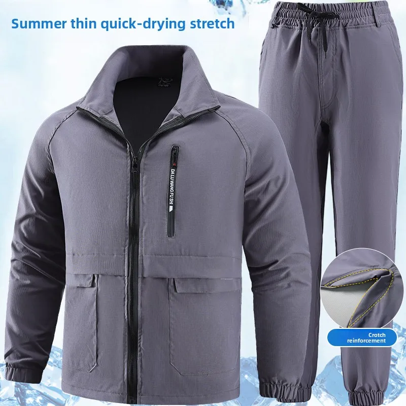 

Men's Summer Work orm Set Thin Qui Dry Outdoor Wear Resistant Breathable Labor Protection Clothing Long Sve Zipper
