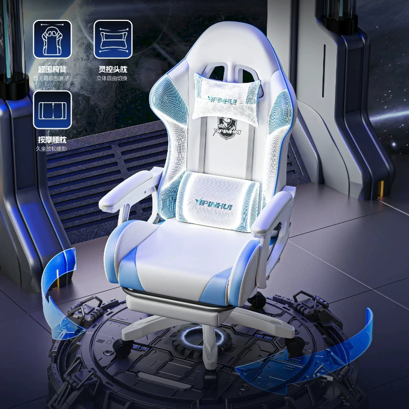 f*-High Back Solid Back PU Leather Racing Gaming Chair, Reclining E-sport Chair With Pull Out Footrest,