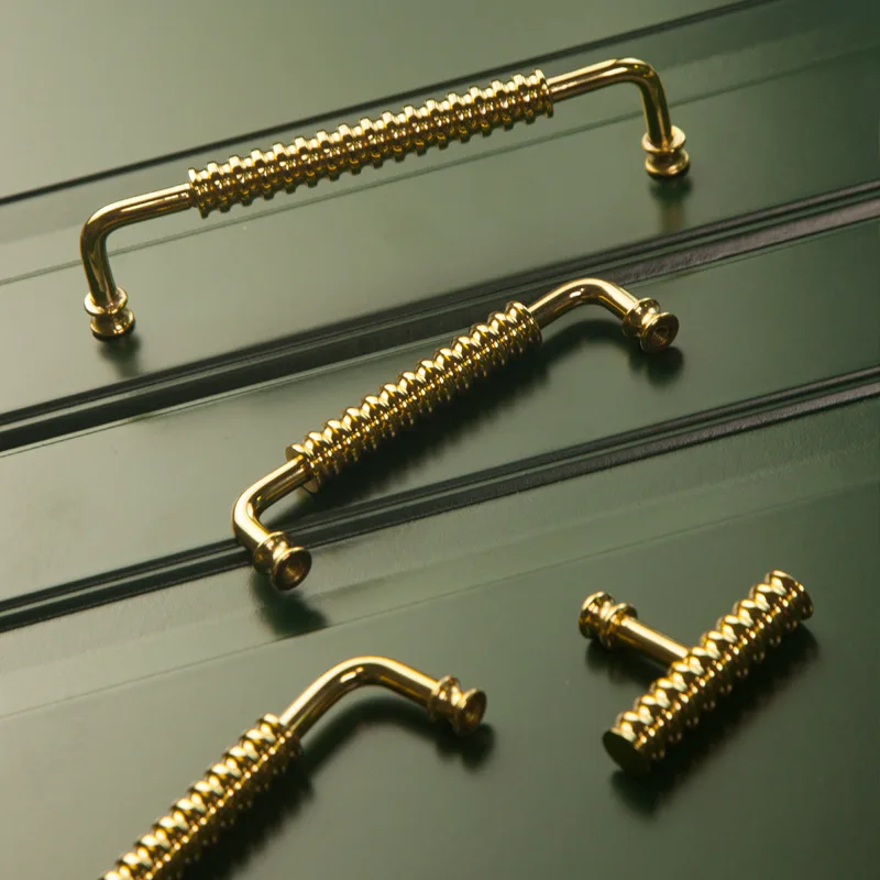 Brass Cabinet Door Handles and Knobs Bright Gold Drawer Pulls Vintage Kitchen Cupboard Handle Wardrobe Pull Hardware