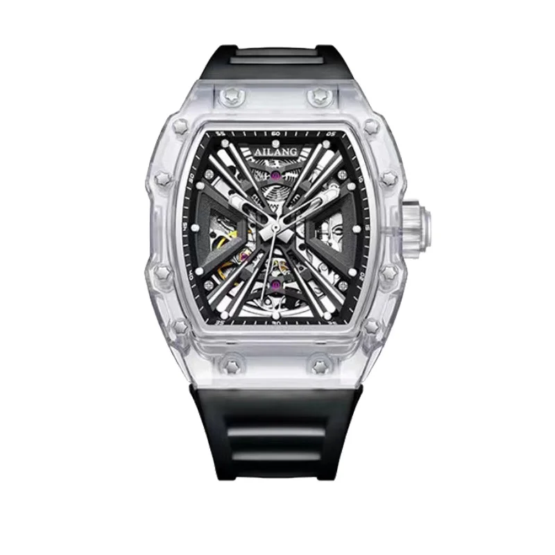 Men's Automatic Mechanical Watch Tonneau/Barrel Skeleton/Hollow Tourbillon, Luminous & Waterproof Personality Customizable