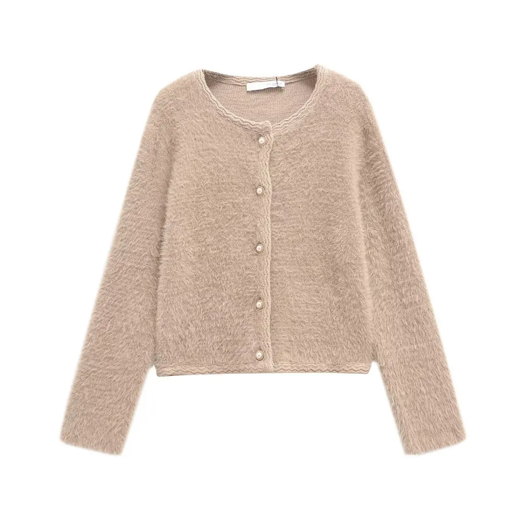 

Women's round Neck Single-Breasted Jacket European American Style Imitation Mink Hair Temperament Joker Small Size