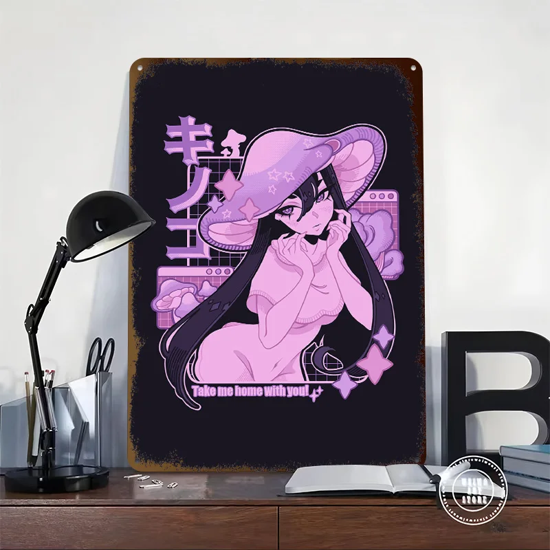 Mushroom Girl Poster Customized Wall Art Vintage Metal Signs Retro Tin Plaque for Man Cave Decoration At Home Decor Items Room